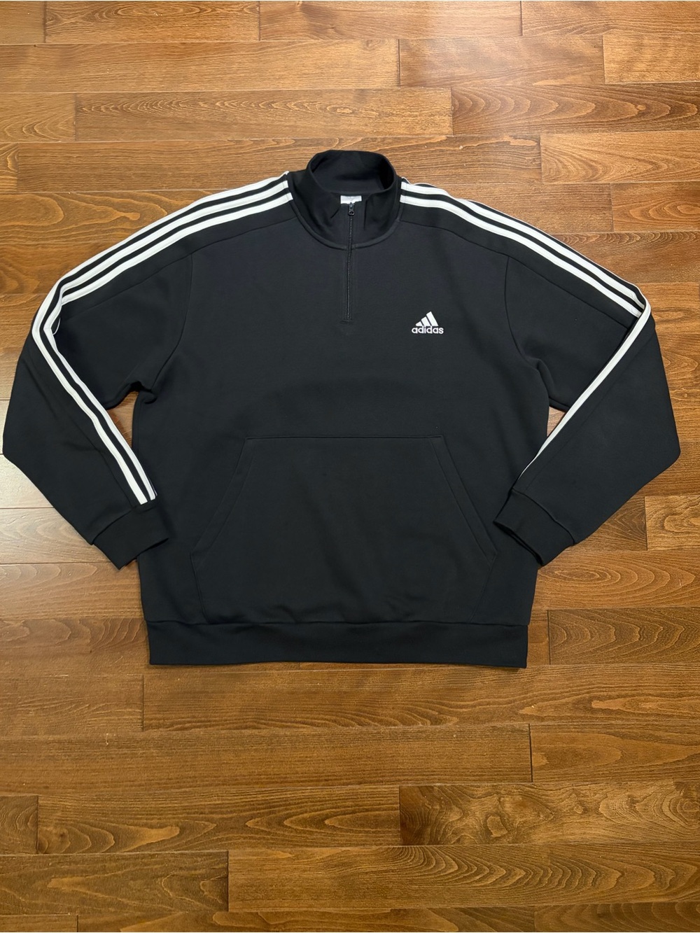 adidas Black Half-Zip Pullover with White Stripes